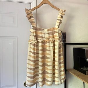 VRG GRL cream tan brown linen ruffle babydoll sleeveless mini dress